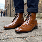 Men's Brown Wingtip patent Leather Ankle Boots — Bancroft