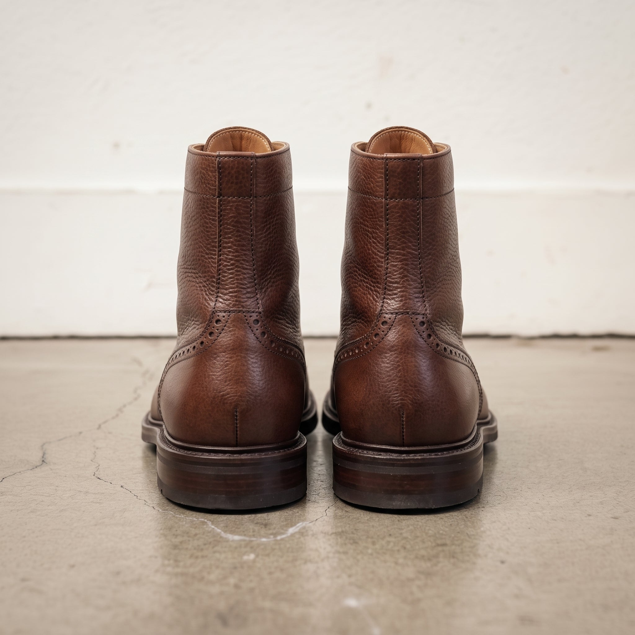 Men's Brown Wingtip Pebbled Leather Derby Boots — Smallwood
