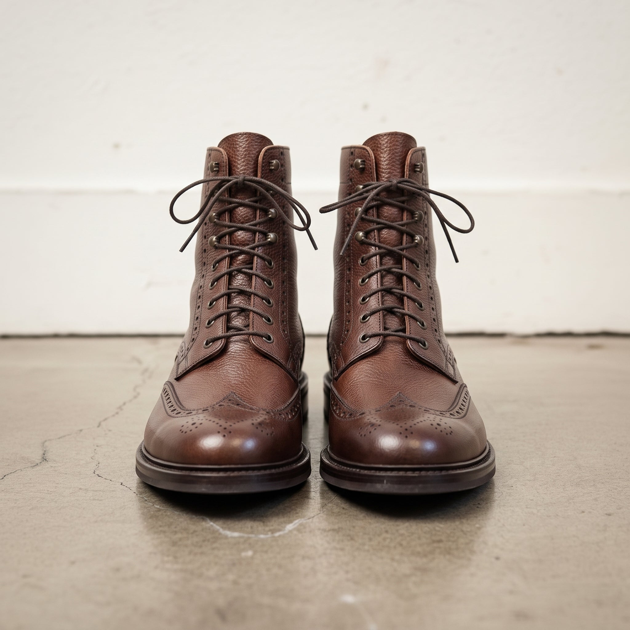 Men's Brown Wingtip Pebbled Leather Derby Boots — Smallwood