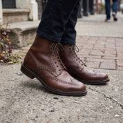 Men's Brown Wingtip Pebbled Leather Derby Boots — Smallwood