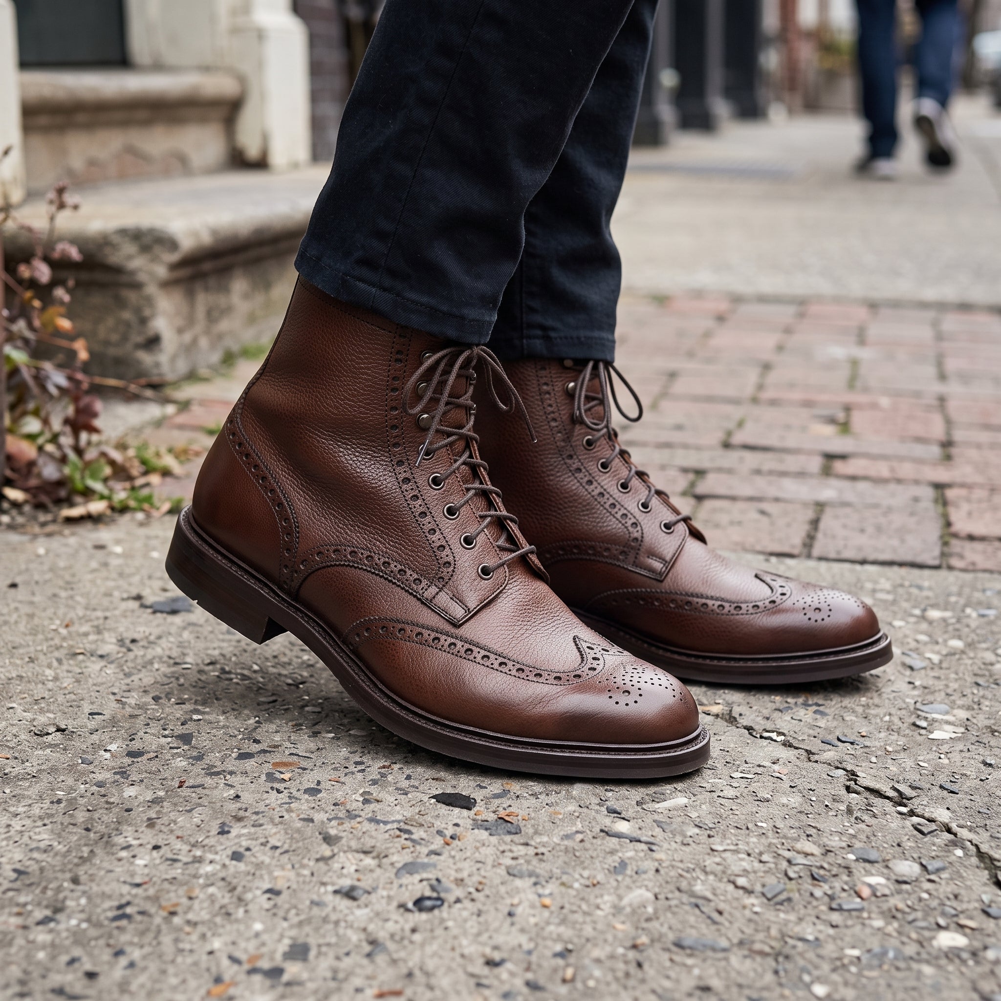 Men's Brown Wingtip Pebbled Leather Derby Boots — Smallwood