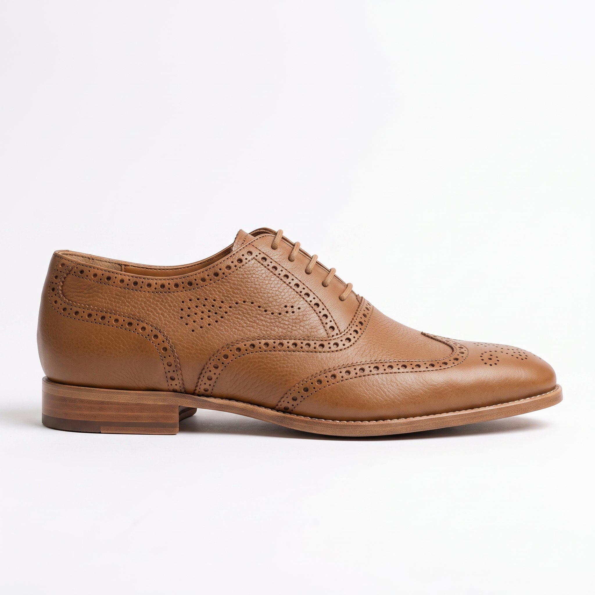 Men's Brown Wingtip Pebbled Leather Oxfords — Chigwell