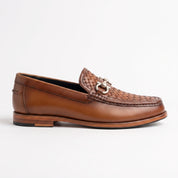 Men's Brown Woven Leather Apron-Toe Bit Loafers — Bickenhill