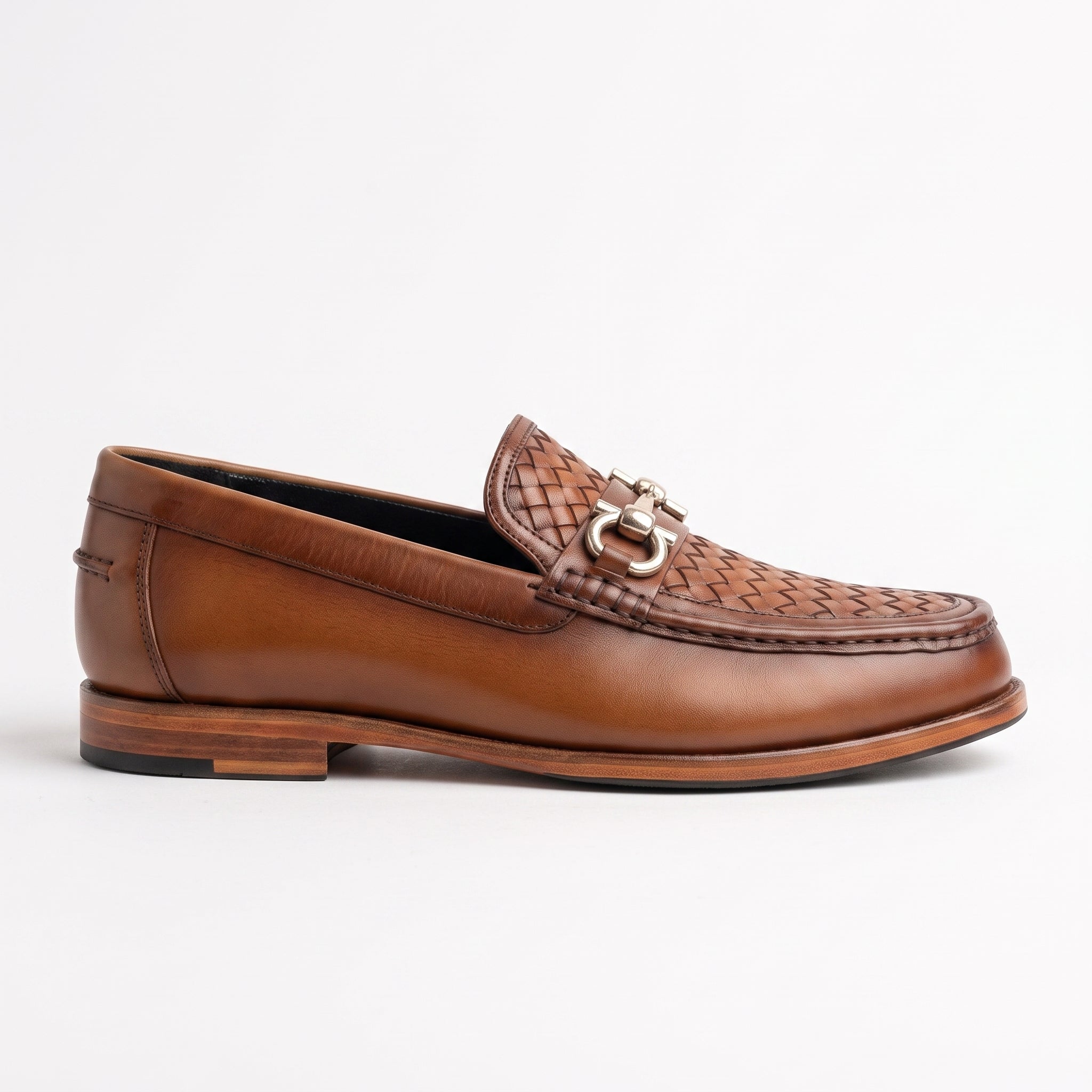 Men's Brown Woven Leather Apron-Toe Bit Loafers — Bickenhill
