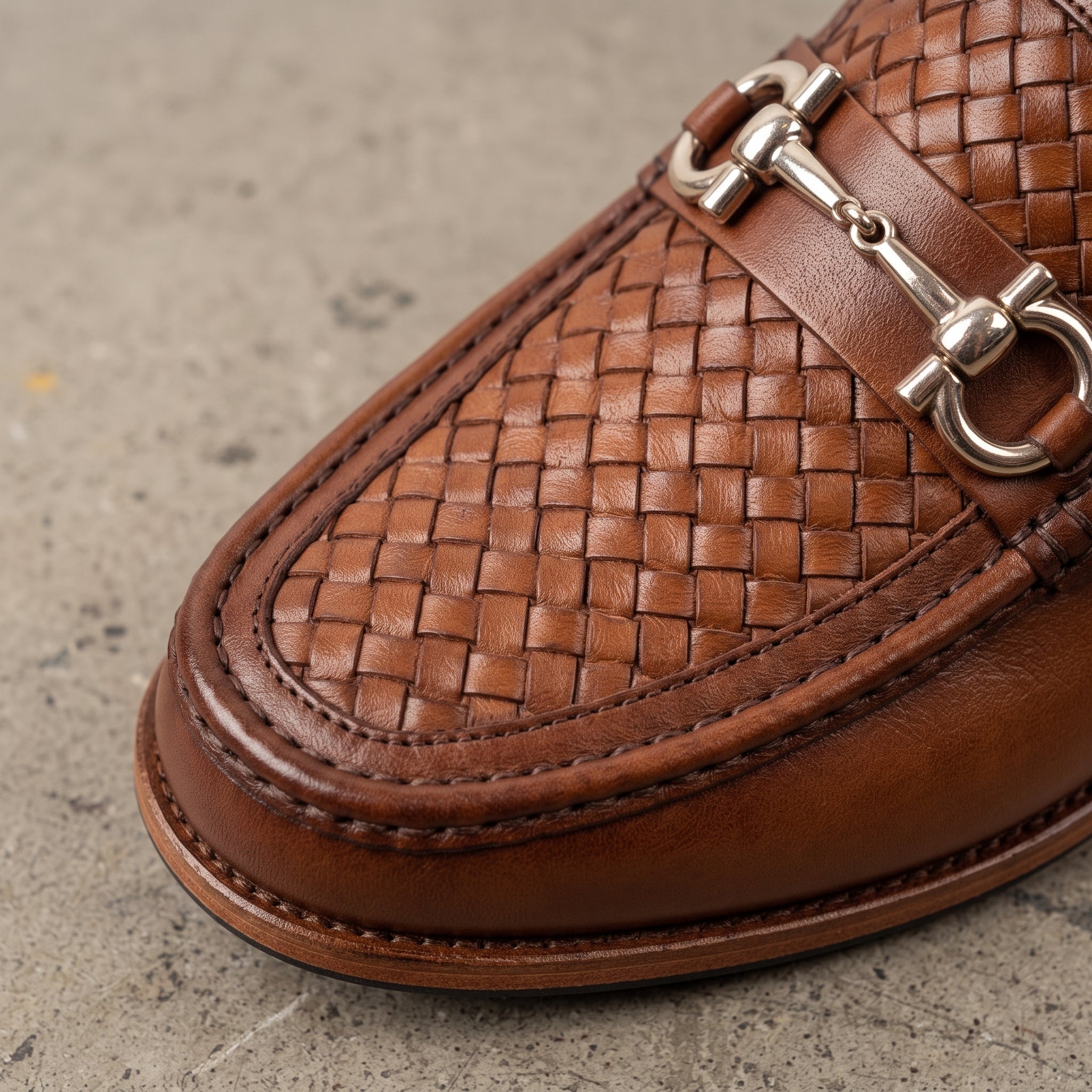 Men's Brown Woven Leather Apron-Toe Bit Loafers — Bickenhill