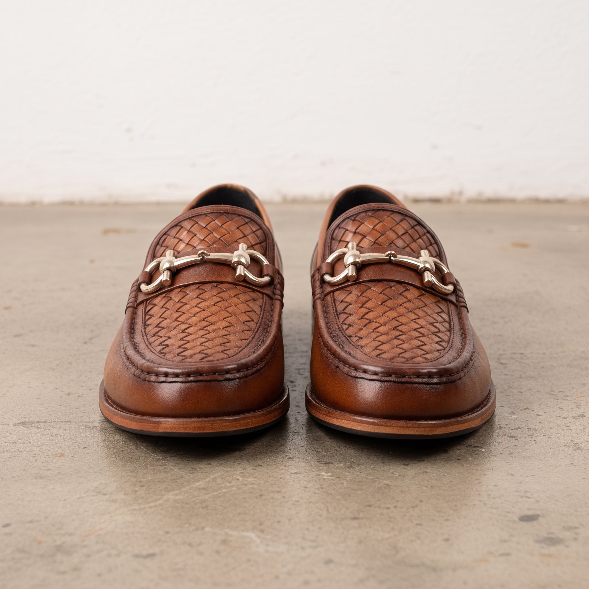 Men's Brown Woven Leather Apron-Toe Bit Loafers — Bickenhill