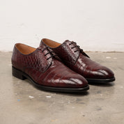 Men's Burgundy Alligator-Embossed Leather Derby Shoes — Halden