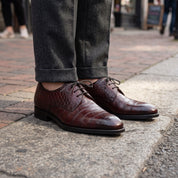 Men's Burgundy Alligator-Embossed Leather Derby Shoes — Halden