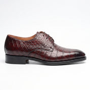 Men's Burgundy Alligator-Embossed Leather Derby Shoes — Halden