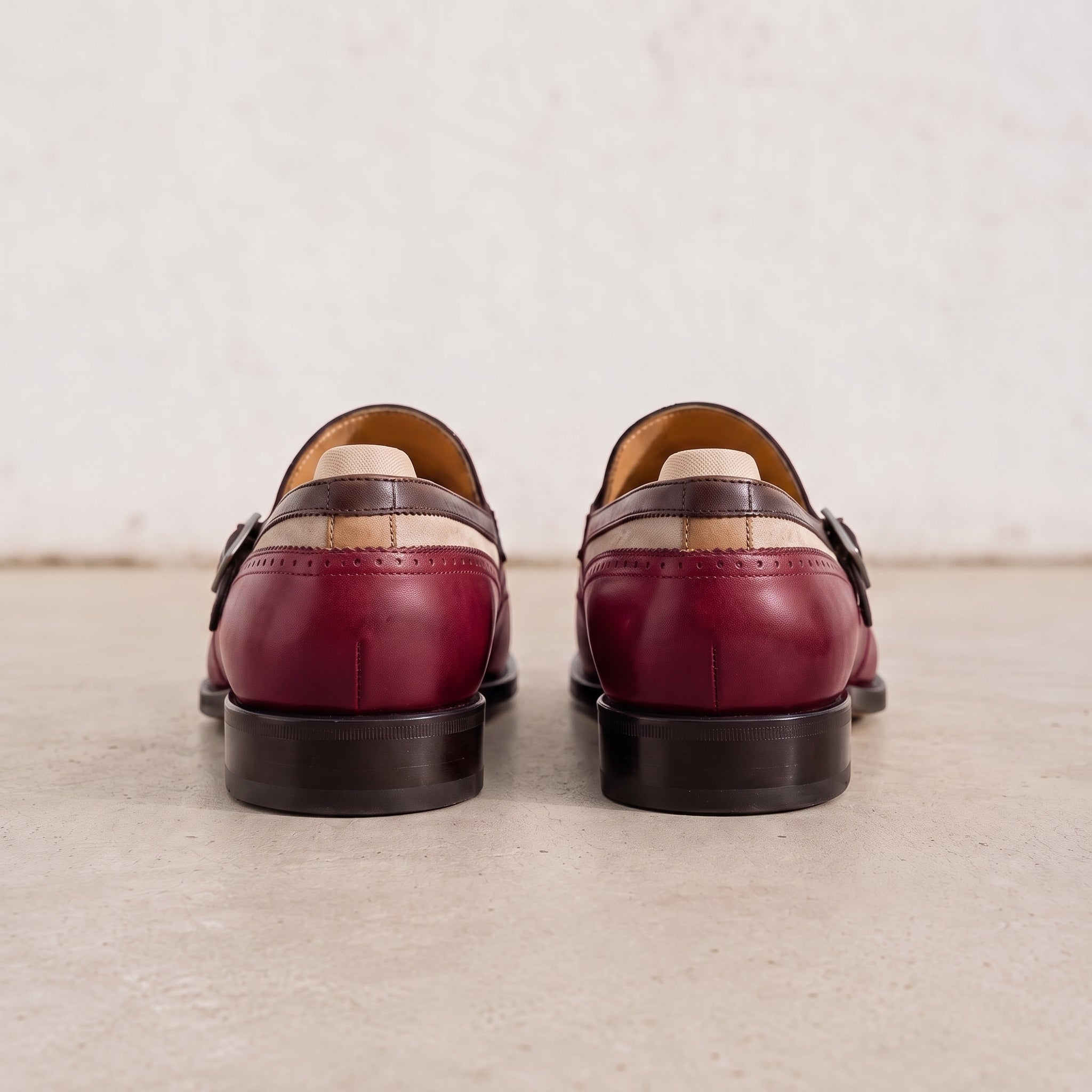 Men's Burgundy and Beige Wingtip Fringe Leather Tassel Loafers — Bell