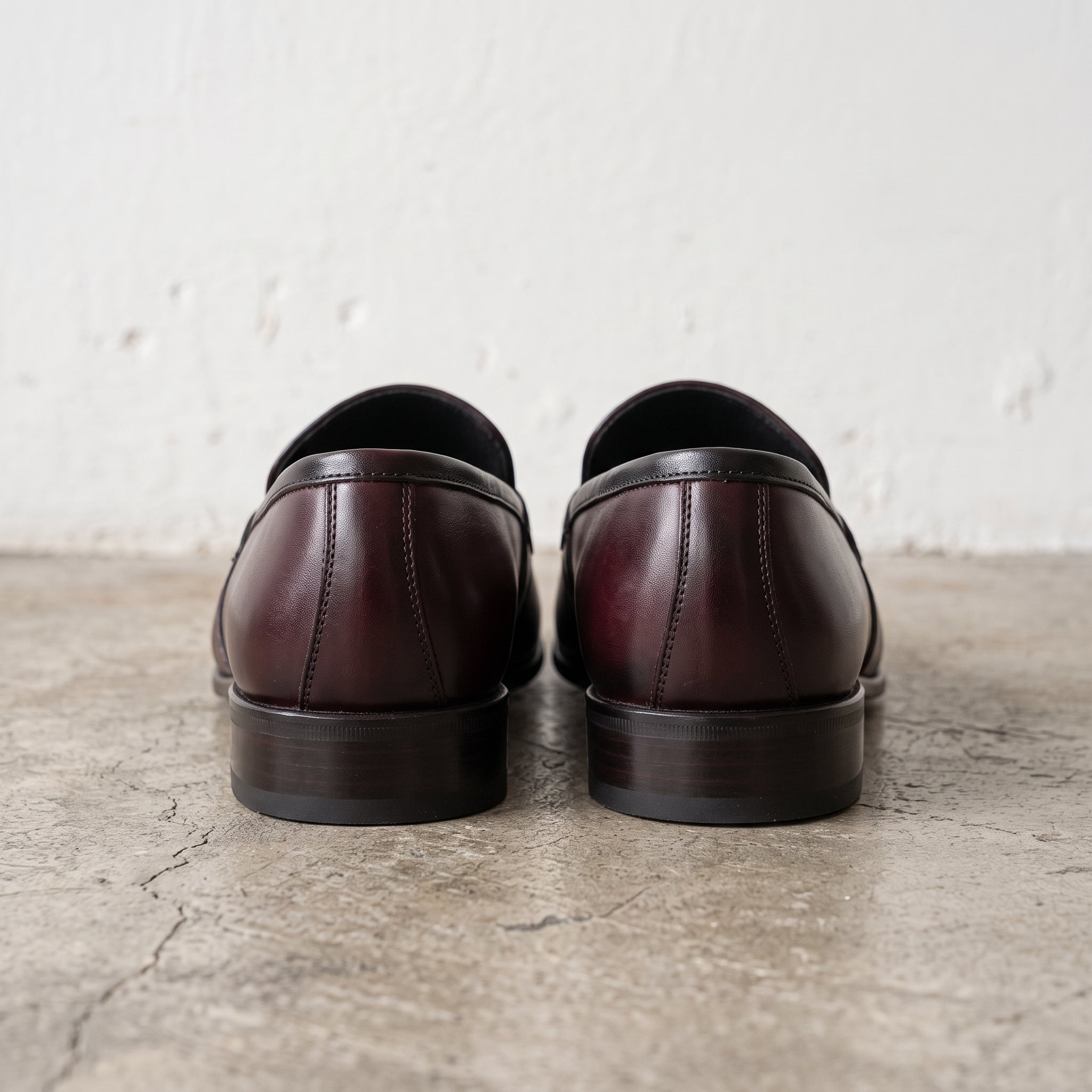 Men's Burgundy and Black Apron-Toe Leather Penny Loafers — Cheltenham