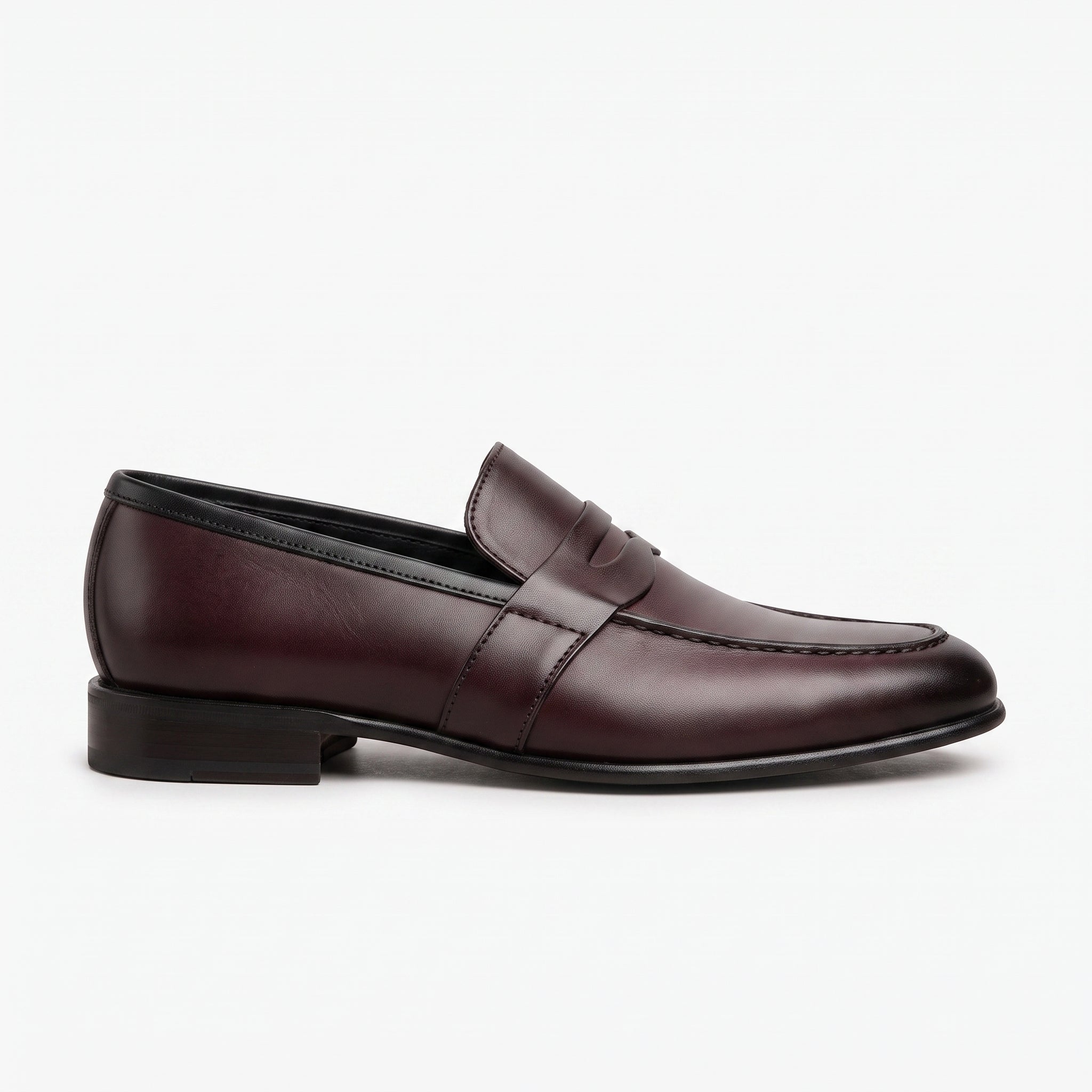 Men's Burgundy and Black Apron-Toe Leather Penny Loafers — Cheltenham