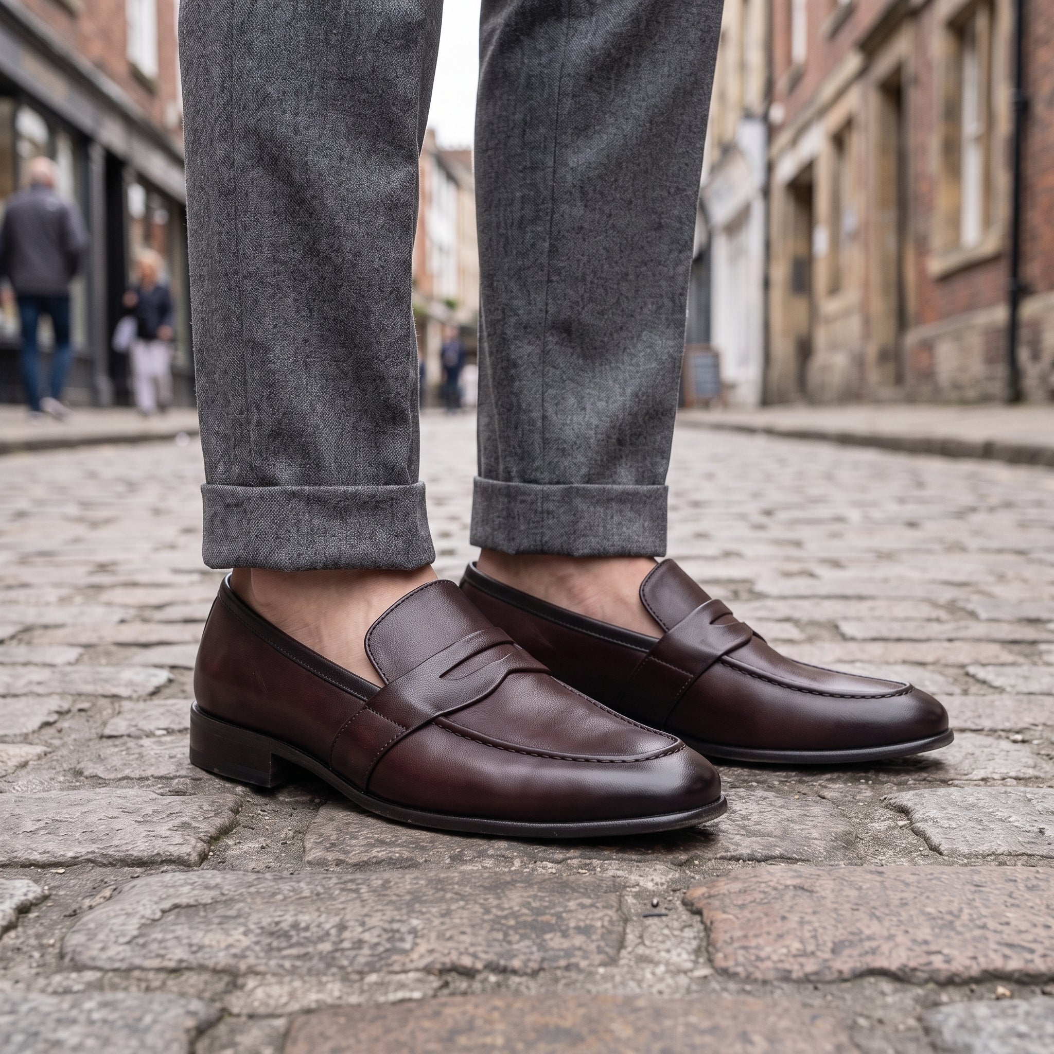 Men's Burgundy and Black Apron-Toe Leather Penny Loafers — Cheltenham
