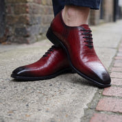 Men's Burgundy and Black Alligator-Embossed Leather Oxfords — Wroxton