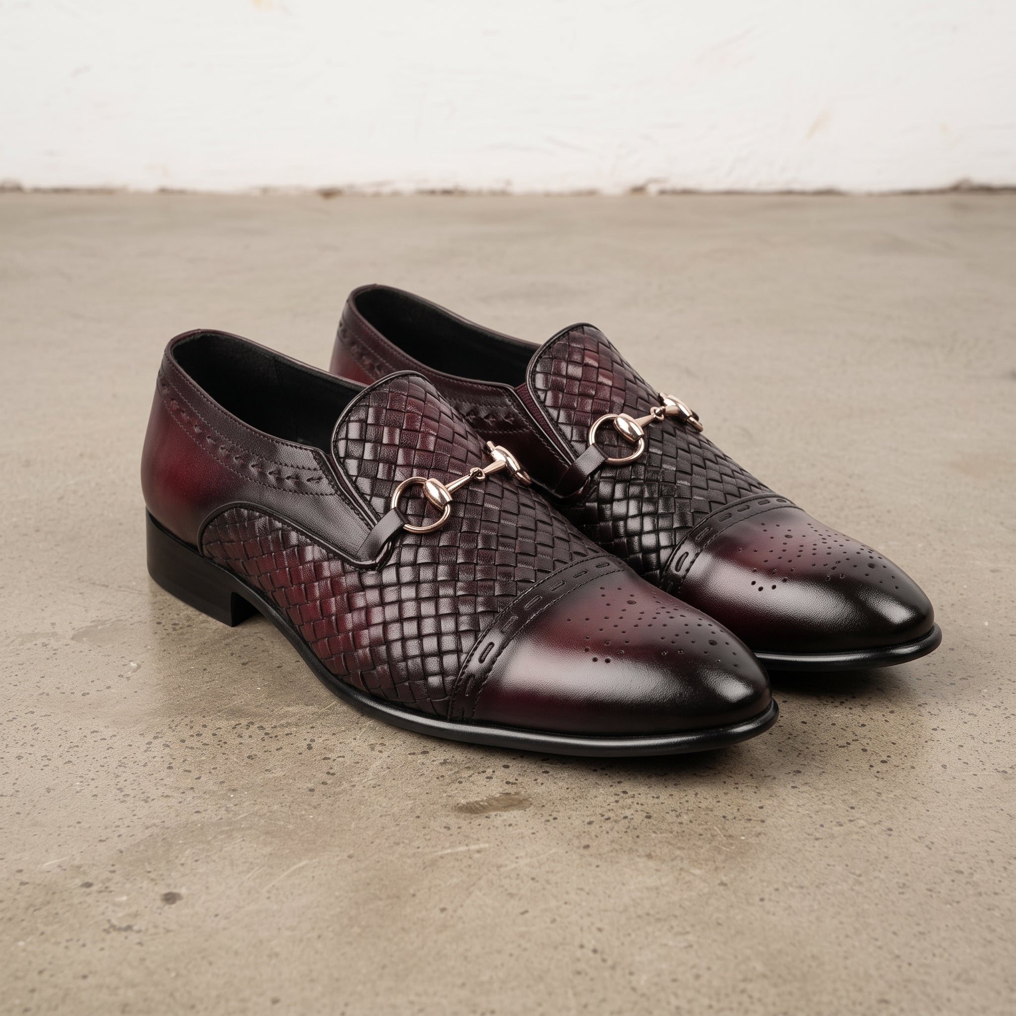 Men's Burgundy and Black Cap-Toe Leather Bit Loafers — Hodson