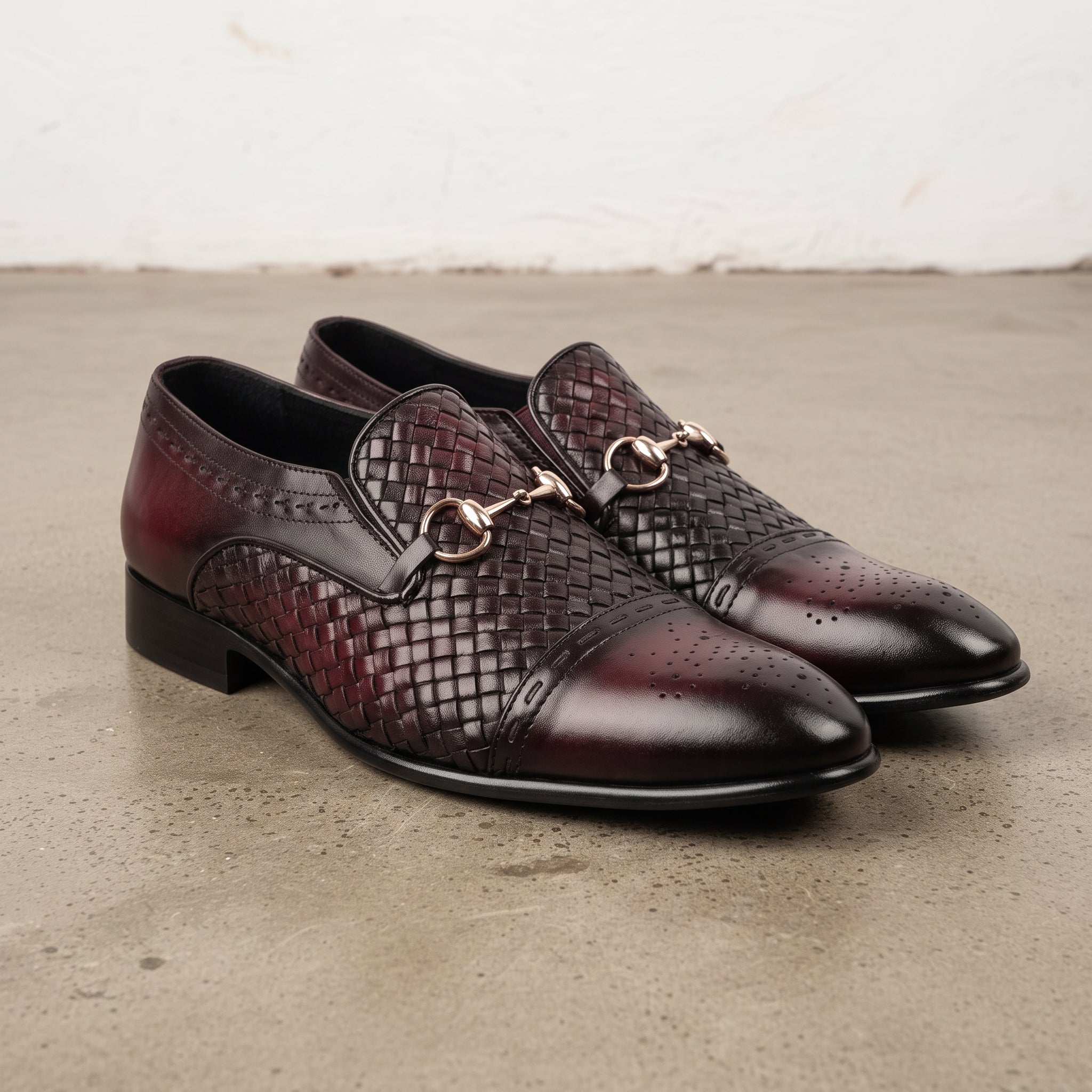 Men's Burgundy and Black Cap-Toe Leather Bit Loafers — Hodson