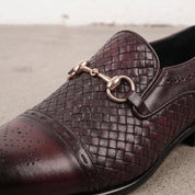 Men's Burgundy and Black Cap-Toe Leather Bit Loafers — Hodson