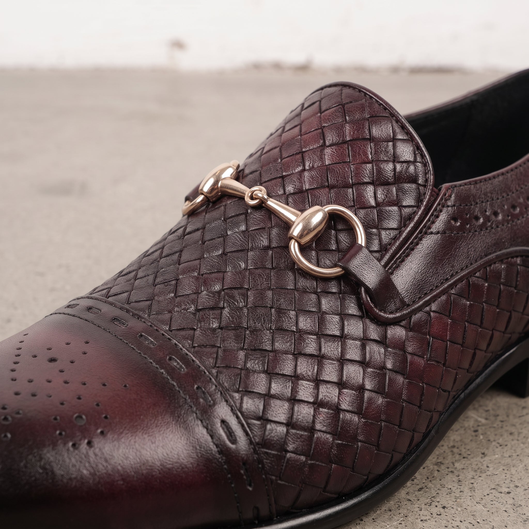 Men's Burgundy and Black Cap-Toe Leather Bit Loafers — Hodson