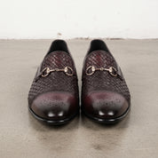 Men's Burgundy and Black Cap-Toe Leather Bit Loafers — Hodson