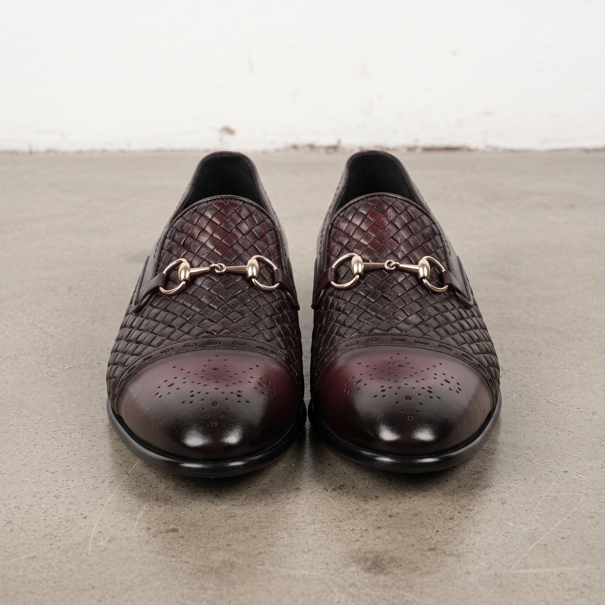 Men's Burgundy and Black Cap-Toe Leather Bit Loafers — Hodson