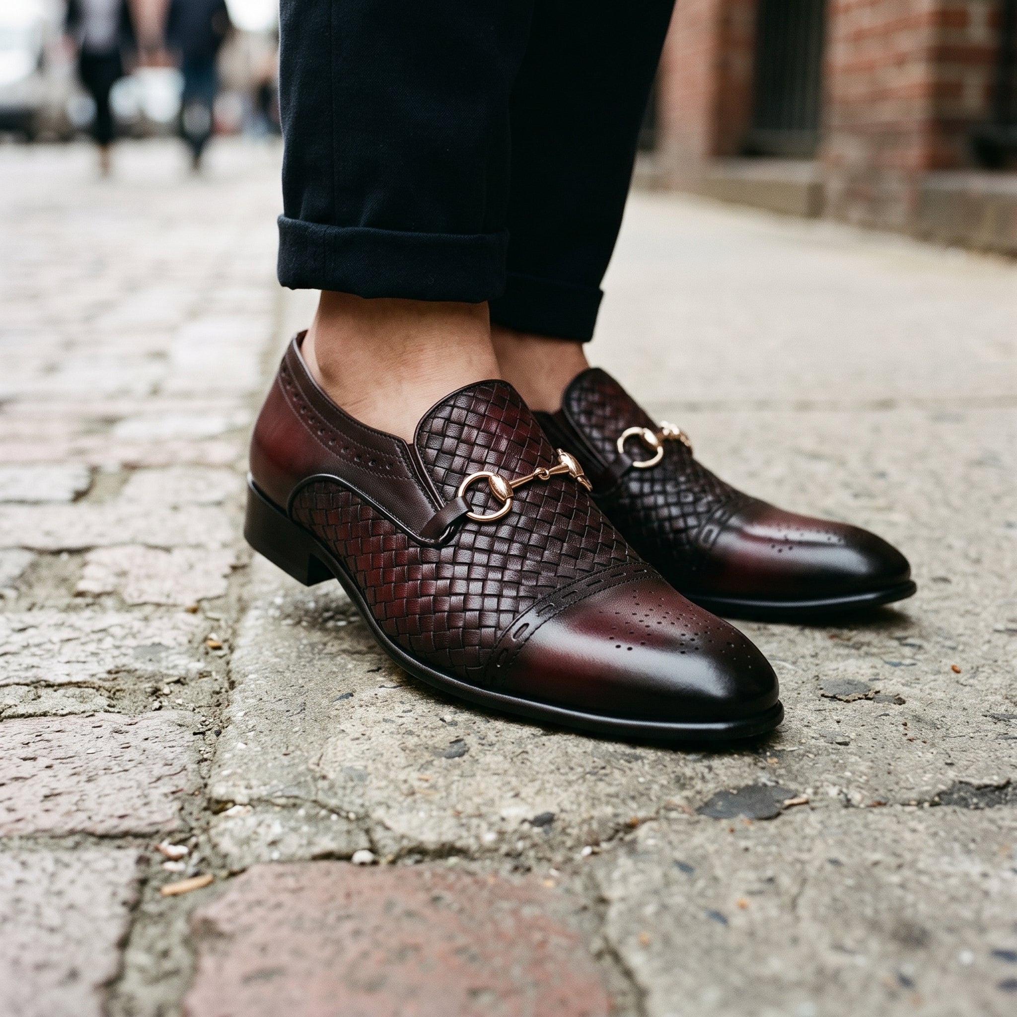 Men's Burgundy and Black Cap-Toe Leather Bit Loafers — Hodson