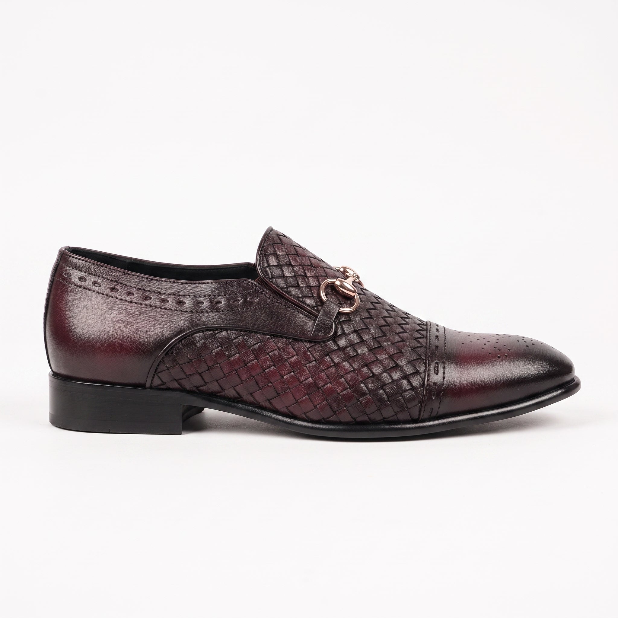 Men's Burgundy and Black Cap-Toe Leather Bit Loafers — Hodson