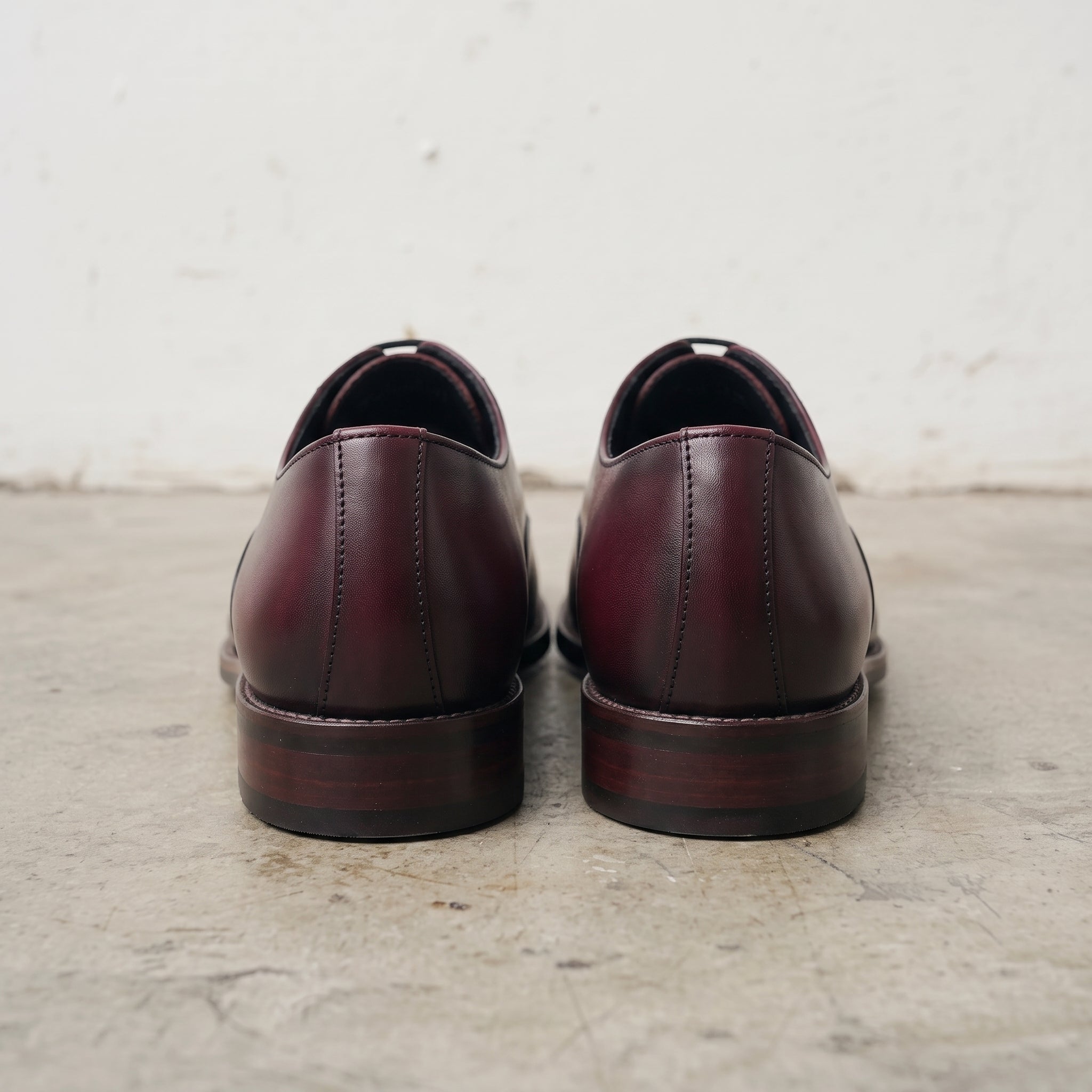 Men's Burgundy and Black Cap-Toe Leather Oxfords — Heswall