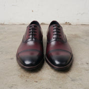Men's Burgundy and Black Cap-Toe Leather Oxfords — Heswall