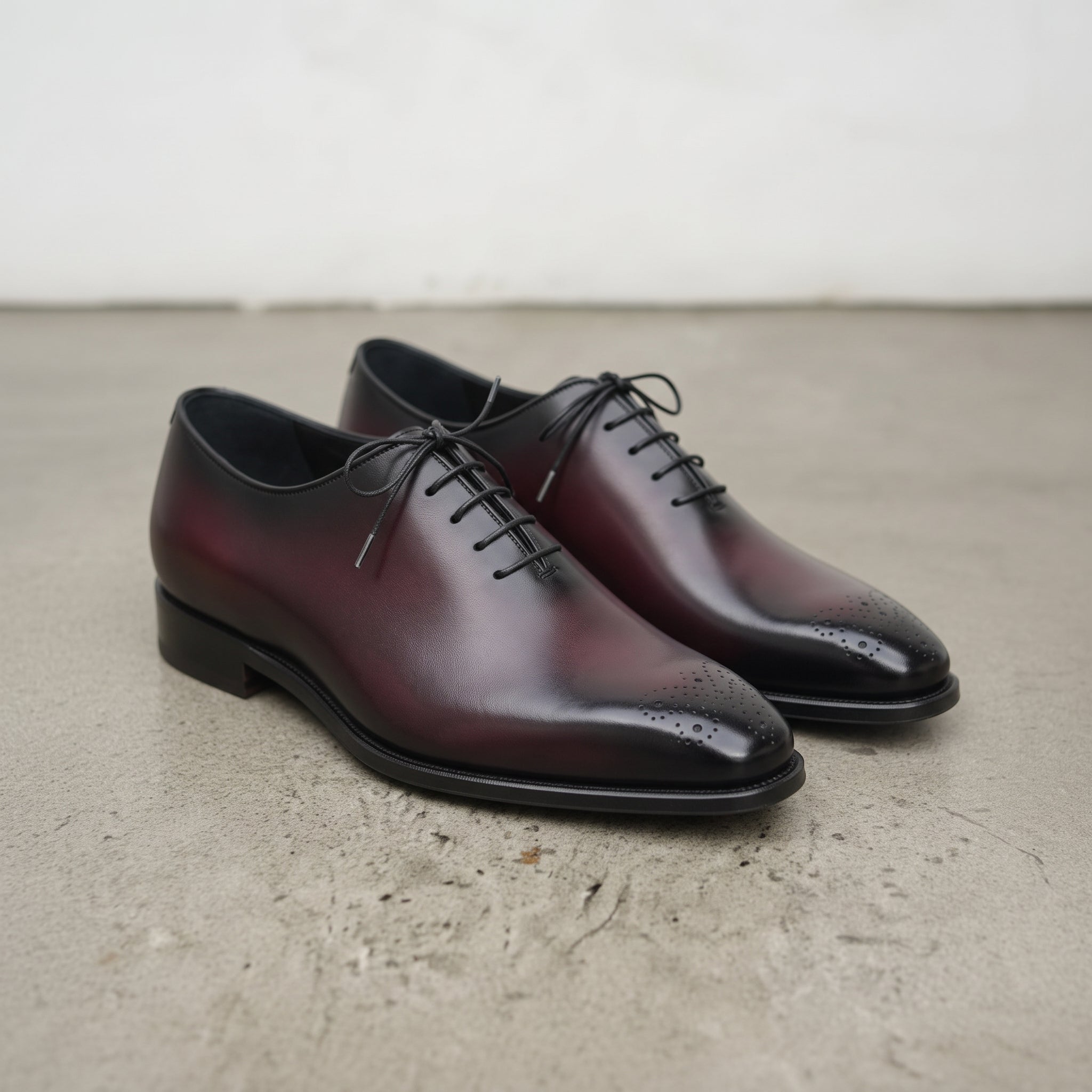 Men's Burgundy and Black Cap-Toe Leather Oxfords — Harvey