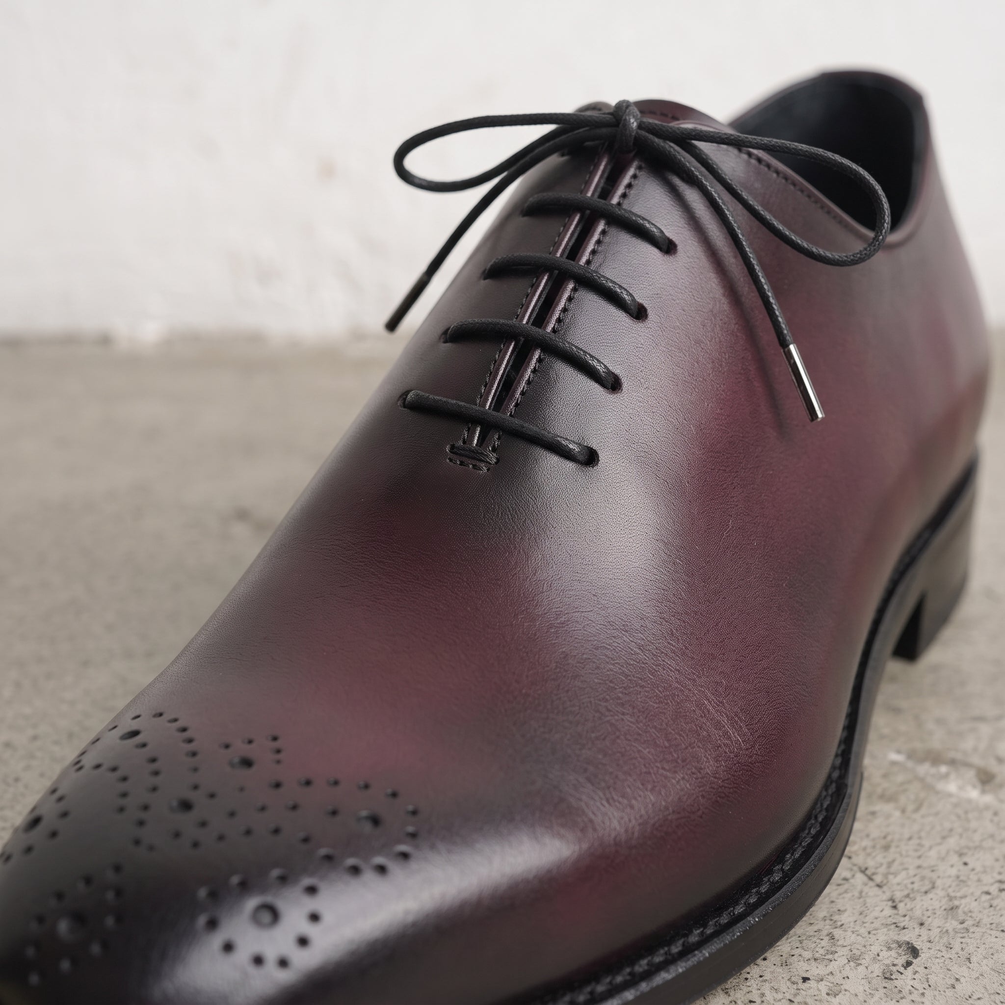 Men's Burgundy and Black Cap-Toe Leather Oxfords — Harvey