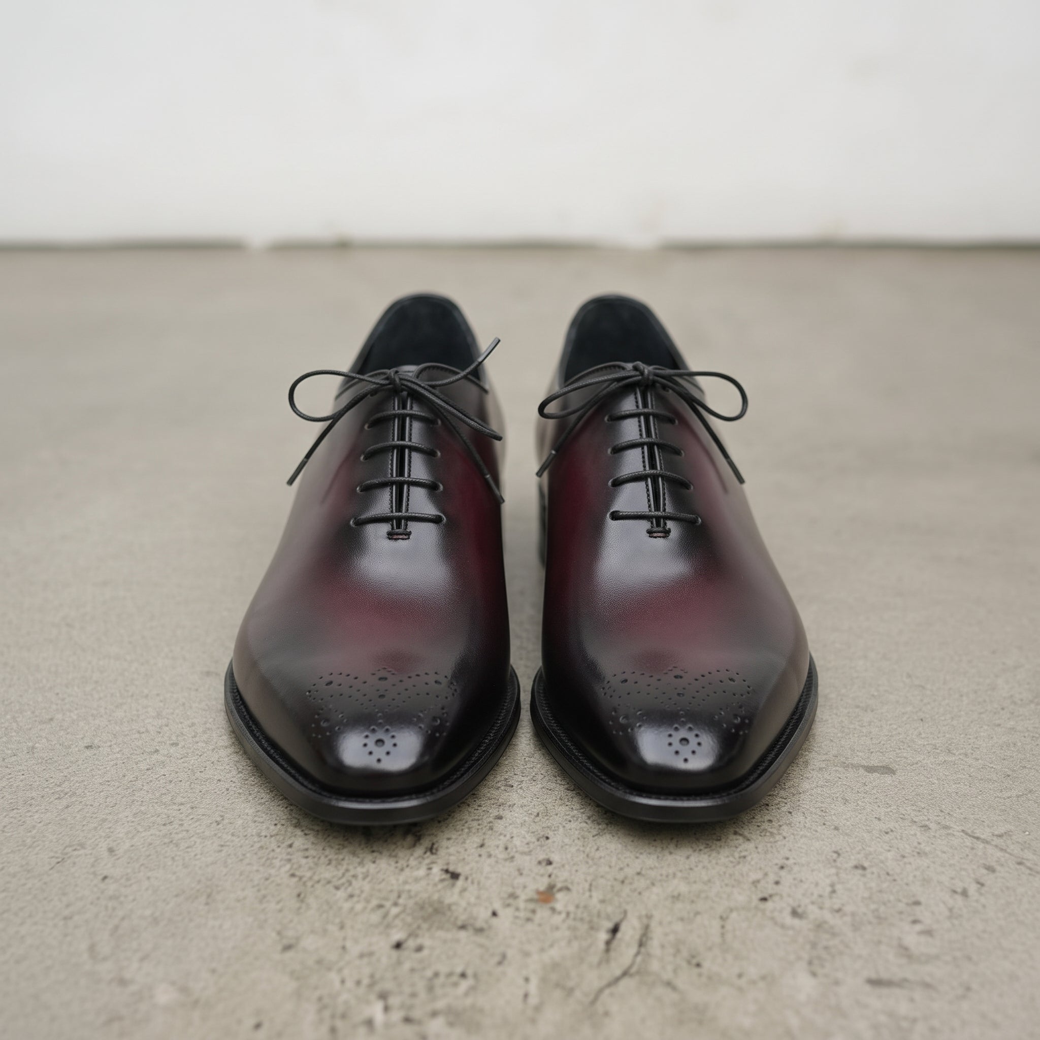 Men's Burgundy and Black Cap-Toe Leather Oxfords — Harvey