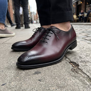 Men's Burgundy and Black Cap-Toe Leather Oxfords — Harvey