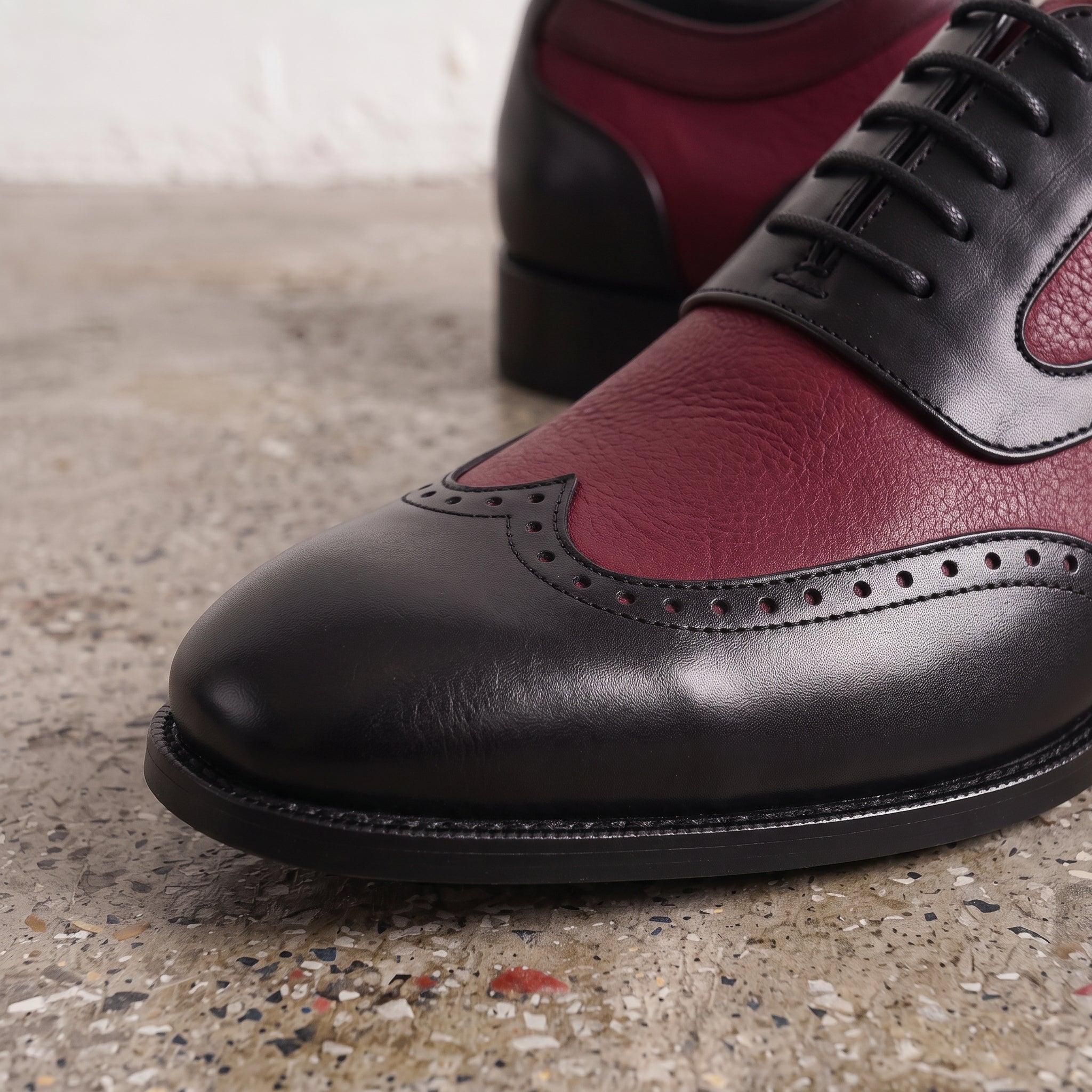 Men's Burgundy and Black Two-Tone Wingtip Leather Spectator Oxfords — Anstruther