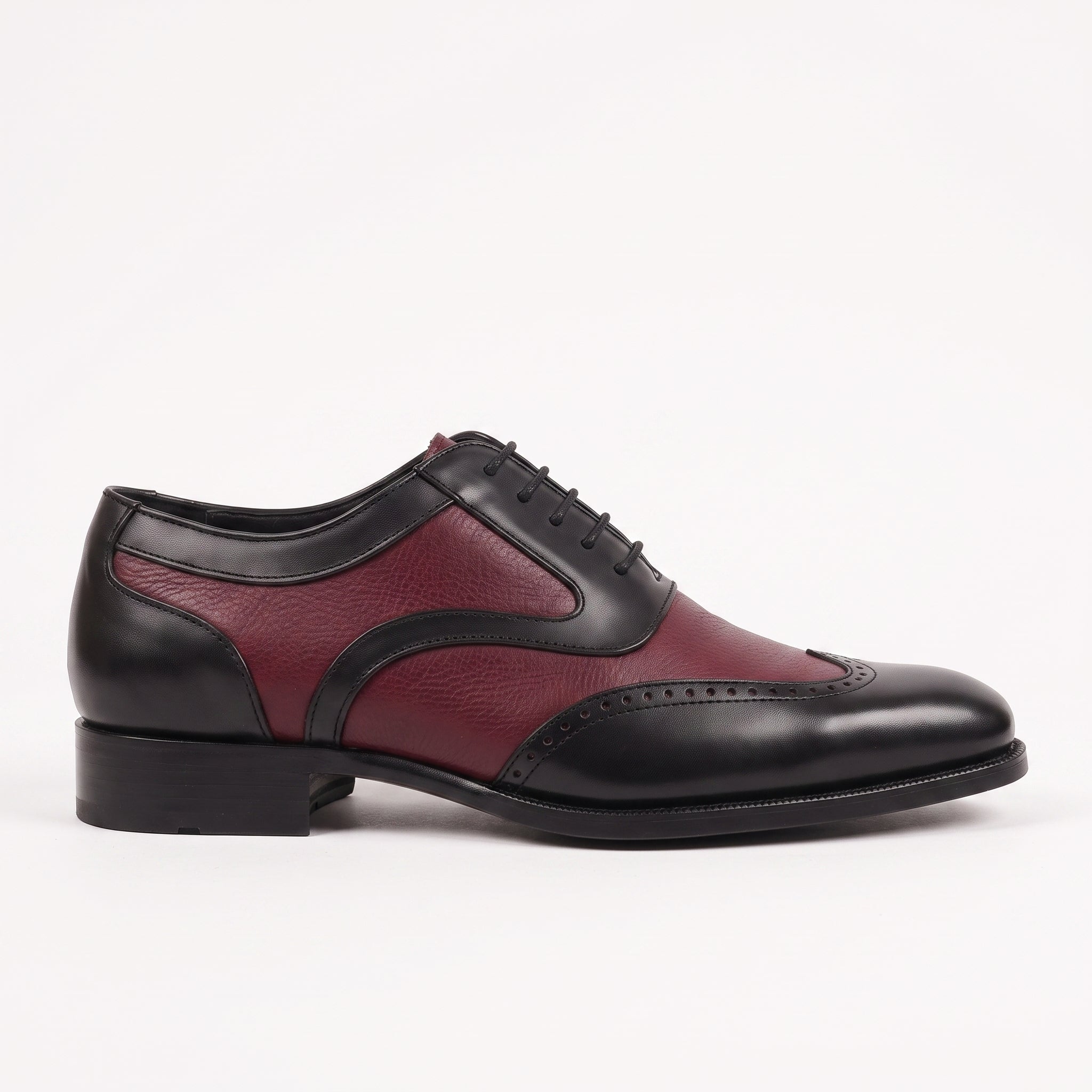 Men's Burgundy and Black Two-Tone Wingtip Leather Spectator Oxfords — Anstruther