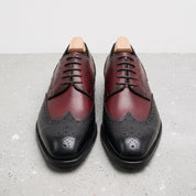 Men's Burgundy and Black Wingtip Leather Brogue Derbys — Castley