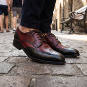 Men's Burgundy and Black Wingtip Leather Brogue Derbys — Castley