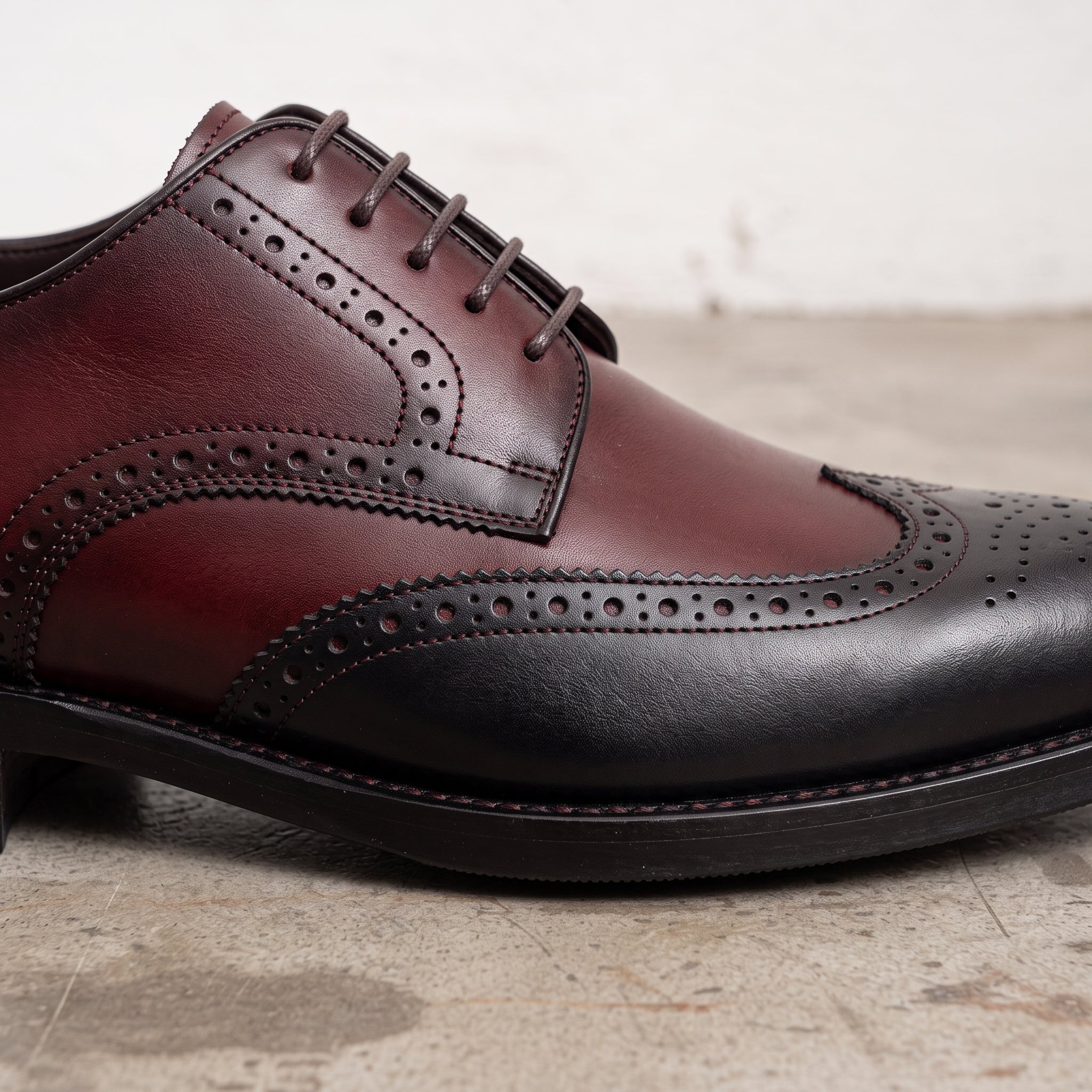 Men's Burgundy and Black Wingtip Leather Derbys — Hopkins