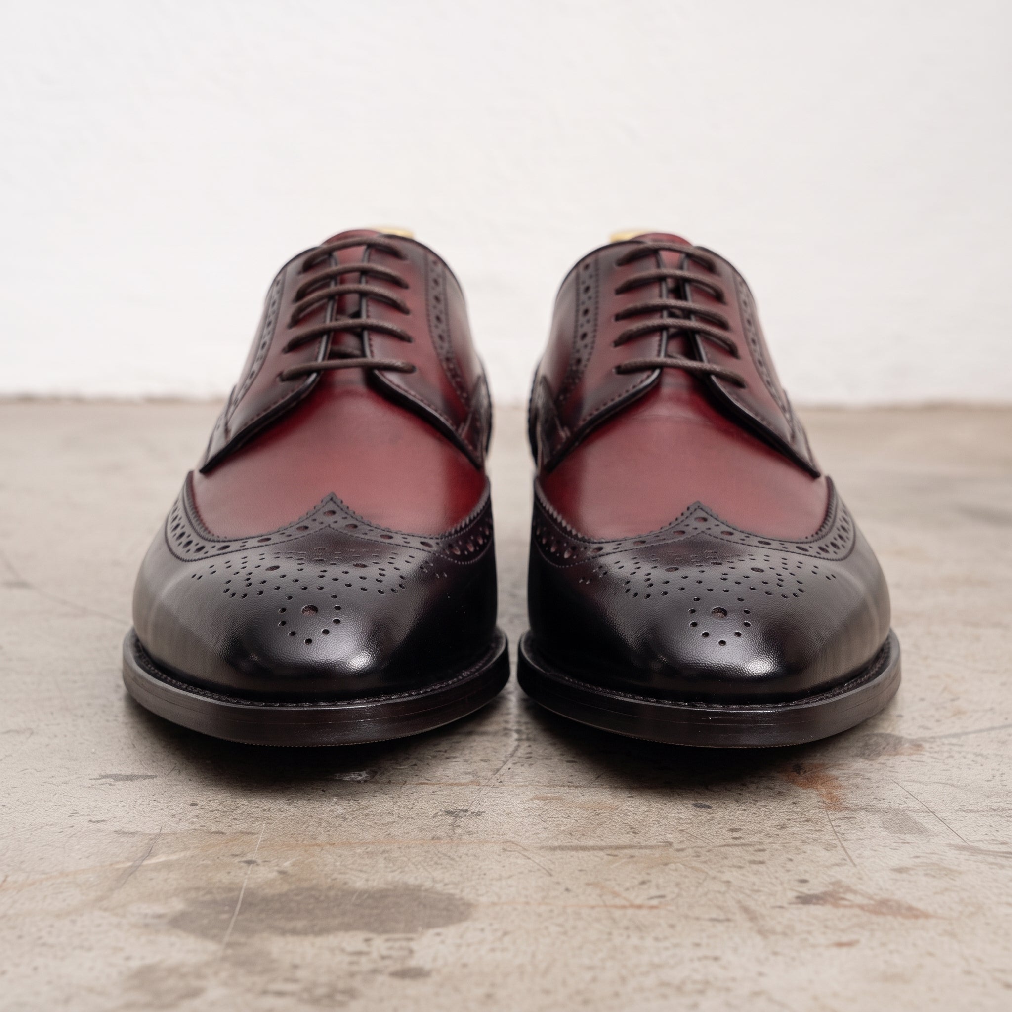Men's Burgundy and Black Wingtip Leather Derbys — Hopkins