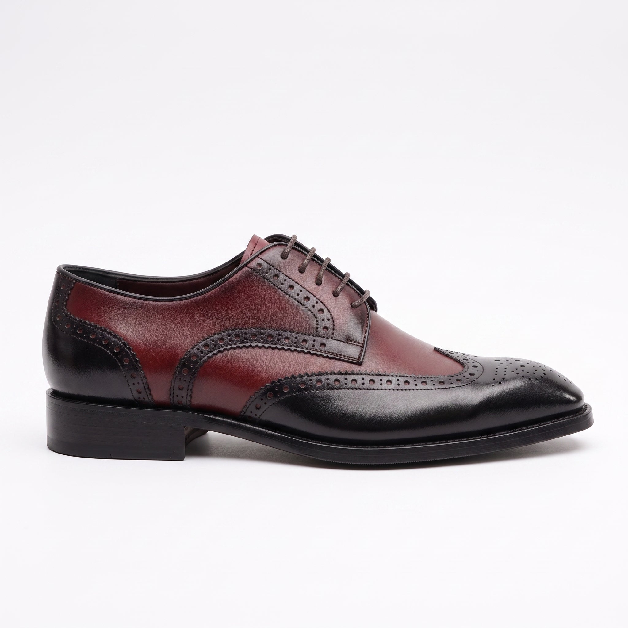 Men's Burgundy and Black Wingtip Leather Derbys — Hopkins