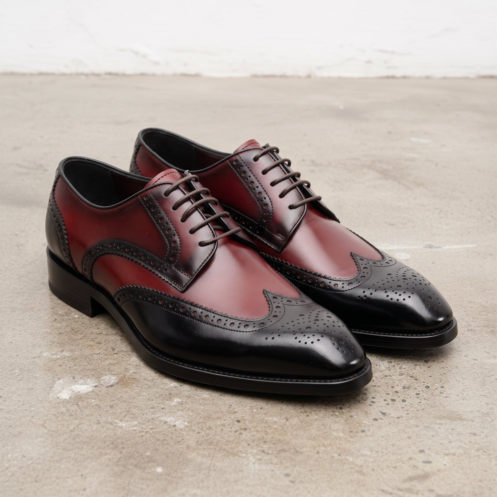 Men's Burgundy and Black Wingtip Leather Derbys — Hopkins