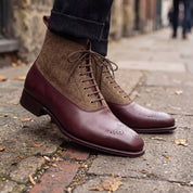 Men's Burgundy and Tan Herringbone-Embossed Leather Plain-Toe Oxford Boots — Hopwell