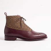 Men's Burgundy and Tan Herringbone-Embossed Leather Plain-Toe Oxford Boots — Hopwell