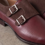 Men's Burgundy and Brown Leather Double Monk Strap Shoes — Farrant