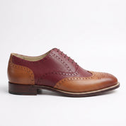 Men's Burgundy and Brown Two-Tone Wingtip Leather Oxfords — Andover