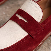 Men's Burgundy and Cream Suede Penny Loafers — Elson