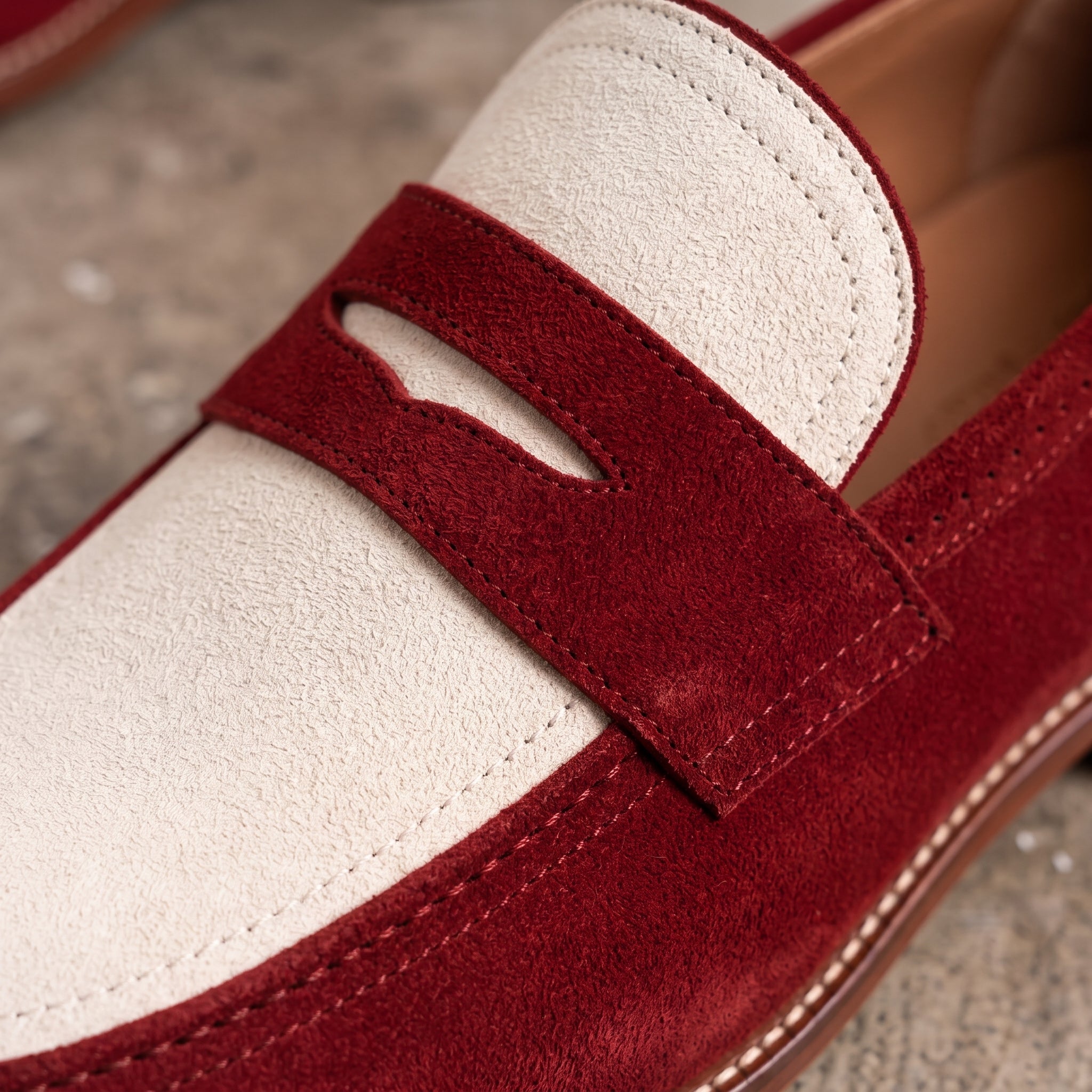 Men's Burgundy and Cream Suede Penny Loafers — Elson