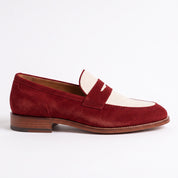 Men's Burgundy and Cream Suede Penny Loafers — Elson