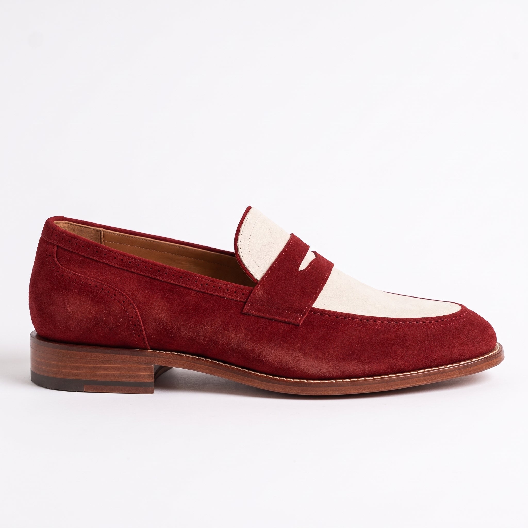 Men's Burgundy and Cream Suede Penny Loafers — Elson