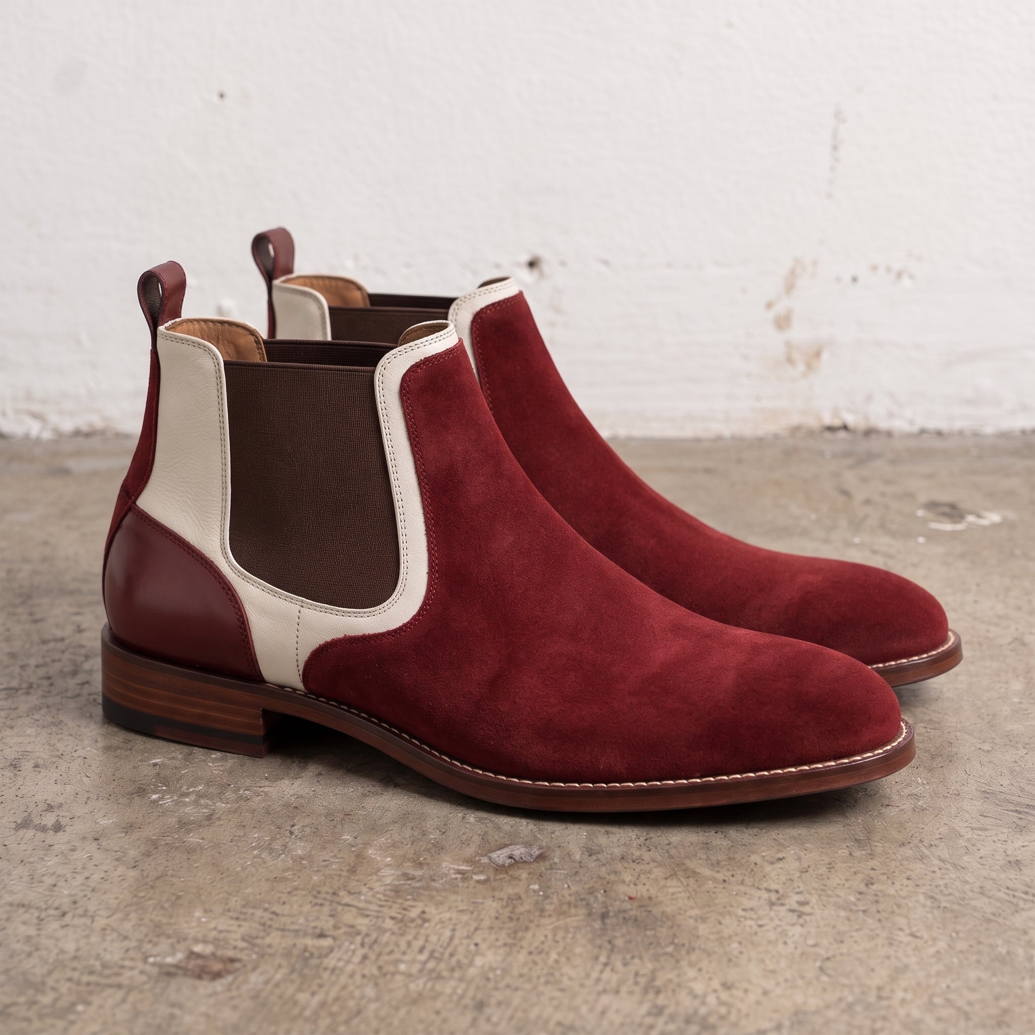 Men's Burgundy and Cream Plain-Toe Suede Chelsea Boots — Healy