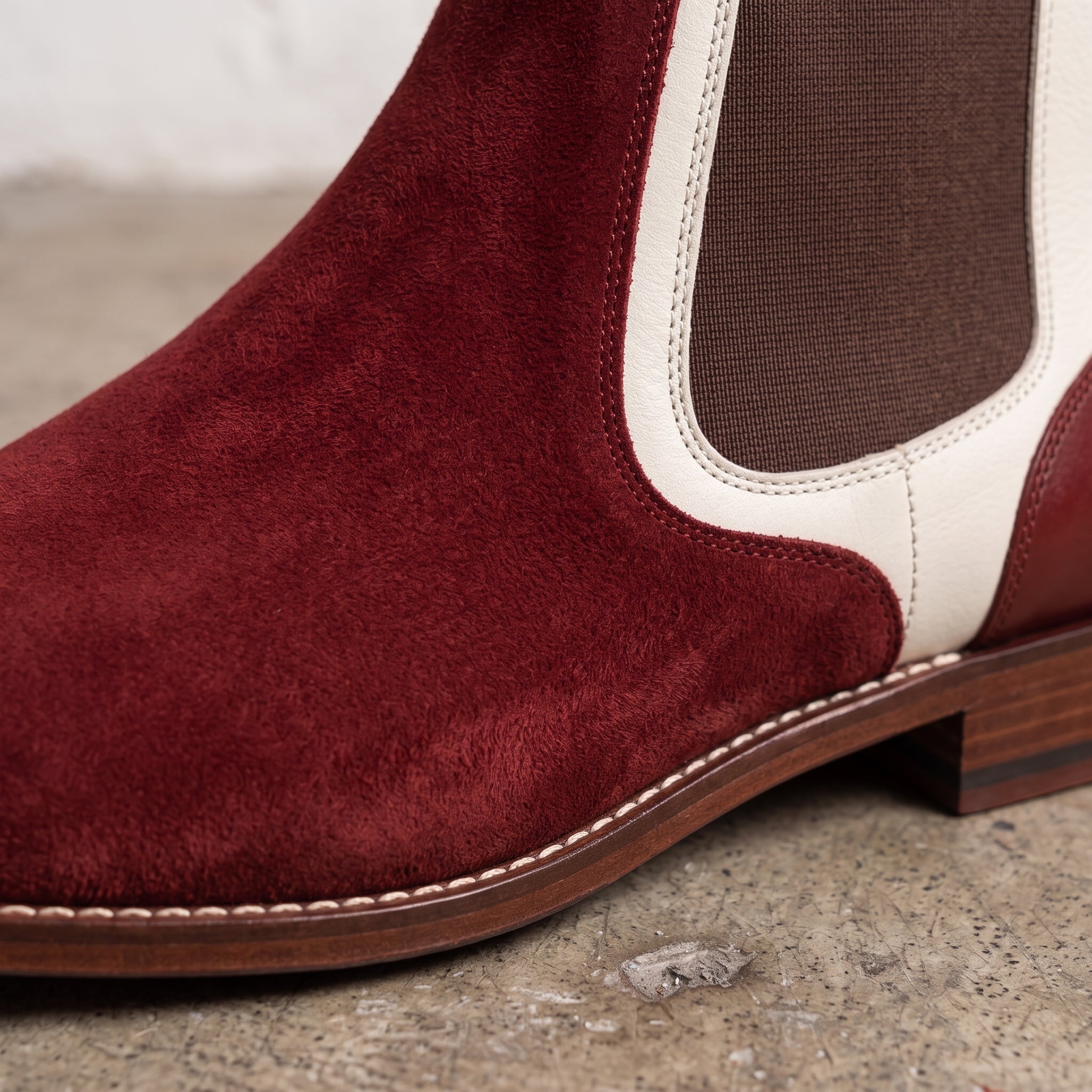 Men's Burgundy and Cream Plain-Toe Suede Chelsea Boots — Healy